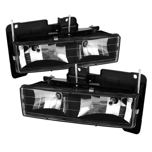 Xtune Chevy Suburban 88-98 Crystal Headlights Black HD-JH-CCK88-BK