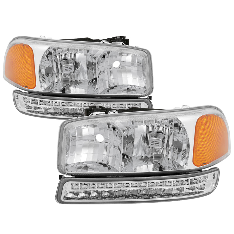 xTune GMC Sierra 99-06 /Yukon 00-06 Headlights & LED Bumper Lights - Chrome HD-JH-GS99-LED-SET-C