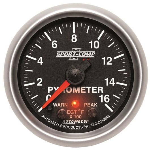 Autometer Sport-Comp II Full Sweep Electronic 0-1600 Deg F EGT/Pyrometer Peak & Warn w/ Elec Control