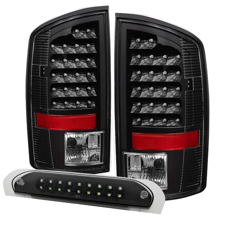 Xtune Dodge Ram 07-08 1500 LED Tail Lights w/ LED 3rd Brake Lamps- Black ALT-JH-DR07-LED-SET-BK